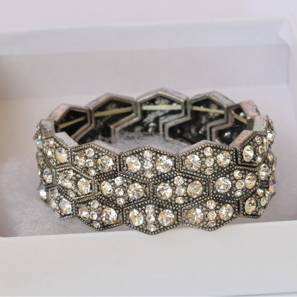 Vintage Rhinestone Hexagon Stretch Bracelet – Handmade Statement Jewelry - Picture 9 of 9